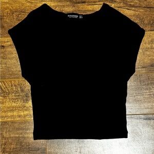 stradivarius Black Crop Top with Cap Sleeves